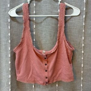 Free People Rose Button-Up Lace Tank